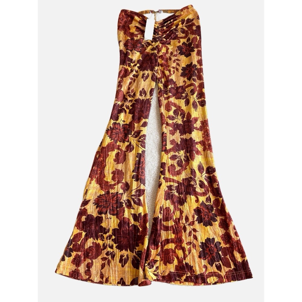 Urban Outfitters NEW Yellow Floral Flare Pants‎ Velvet Size Medium